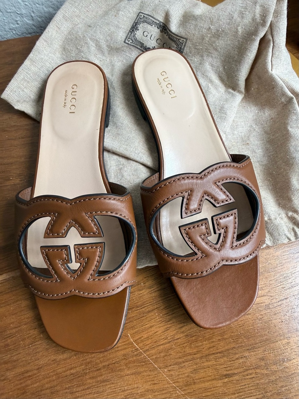 Gucci brown leather GG sandals size 37 NICE and authenticated color Cuir - Picture 4 of 16